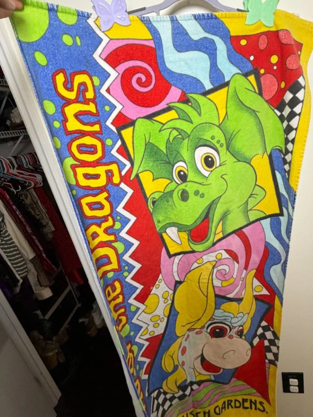 ~90s Vintage Busch Gardens Land of Dragons Kids Beach Towel Dumphrey Dragon RARE